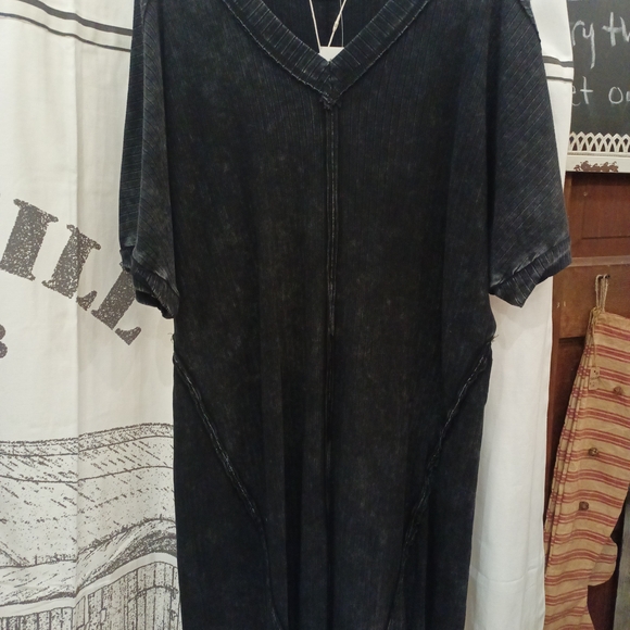Chic Black Acid Washed New In Ribbed Midi‎ Dress - Picture 2 of 5